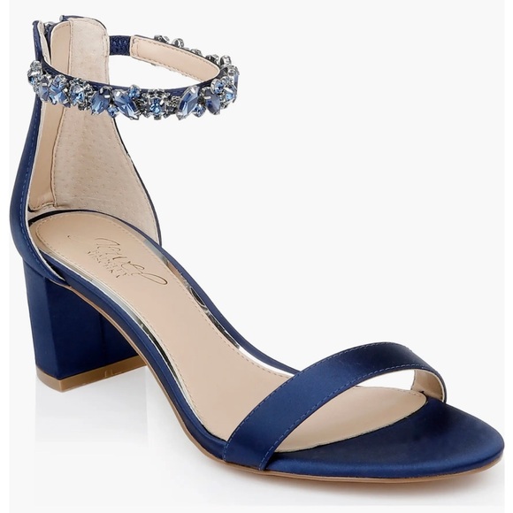 Catalina Navy Embellished Ankle Strap Heels - Picture 1 of 7